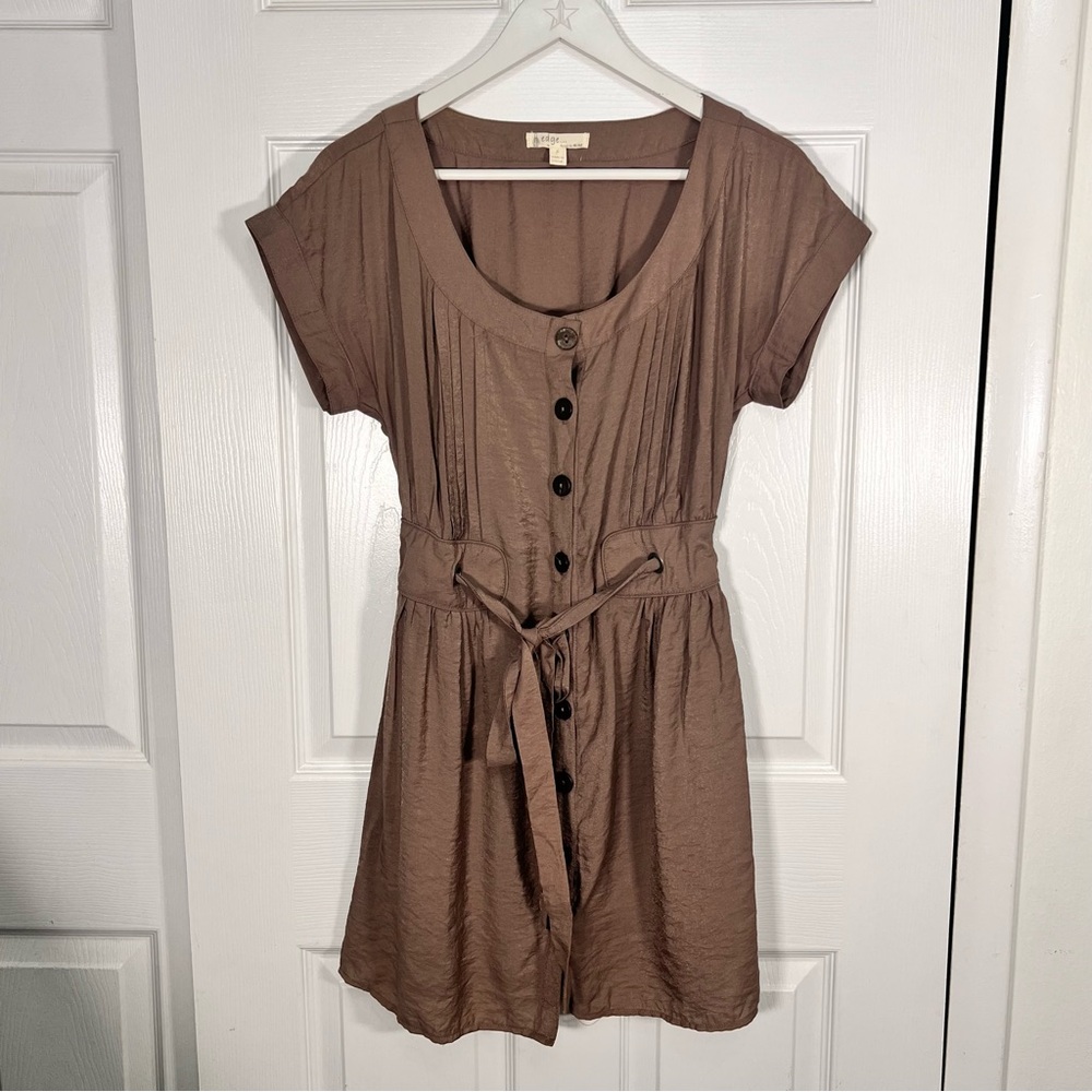 Edge Brown Button Tie Waist Lightweight Corset Back Casual Summer Dress